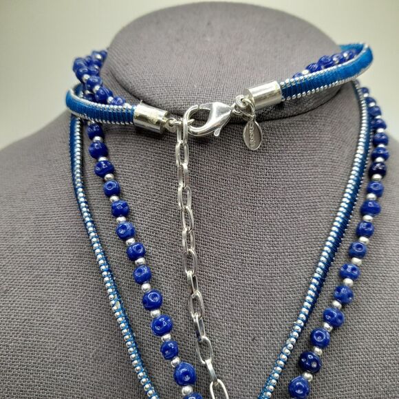 Chico's Faux Turquoise Chip Huge 4" Lucite Pendant Beaded Necklace 33" - Picture 11 of 11